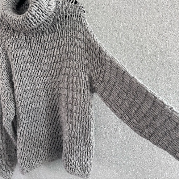Mango Gray Chunky Knit Turtleneck Sweater Oversized Cozy Size L - Picture 5 of 15